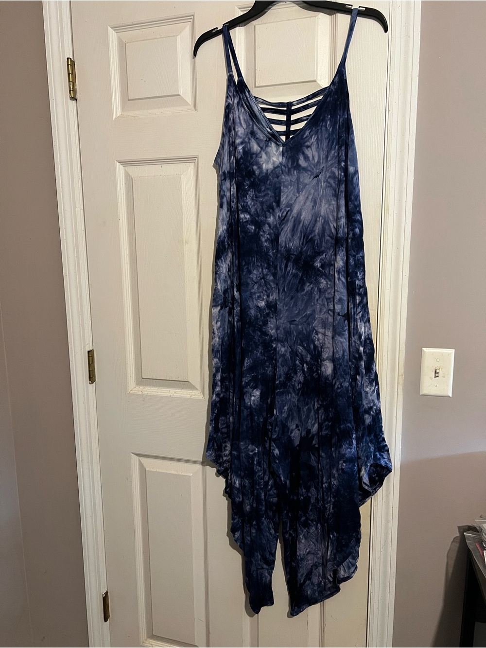 Women's Navy Tie-Dye Strappy V-Neck Romper